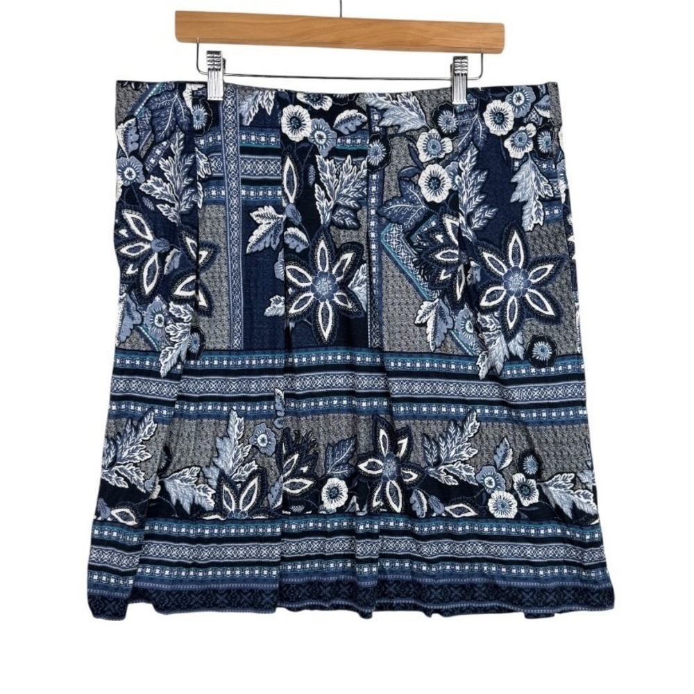 J. Jill Skirt Blue Floral Jersey Knit Pull On Casual Mini Elastic Waist‎ Large